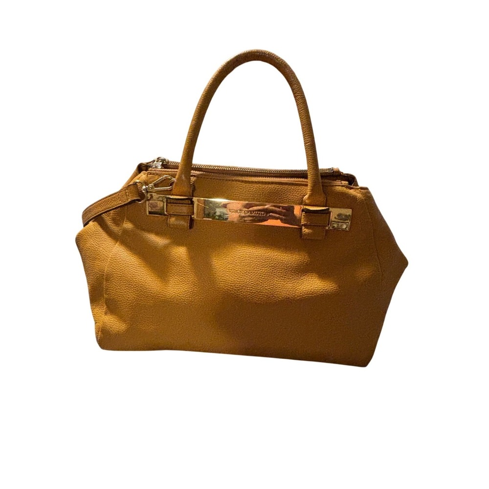 Vince Camuto Mustard Yellow Pebbled Leather Satchel Crossbody Bag Gold Hardware